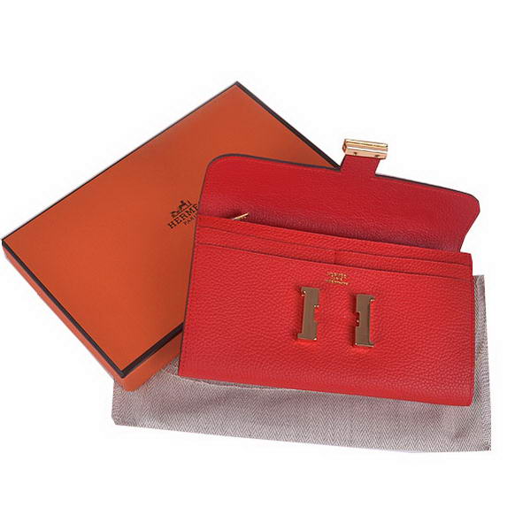 Cheap Fake Hermes Constance Long Wallets Red Calfskin Leather Gold
